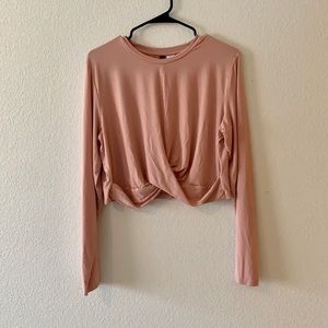 Front-twist Long Sleeve Cropped Shirt
